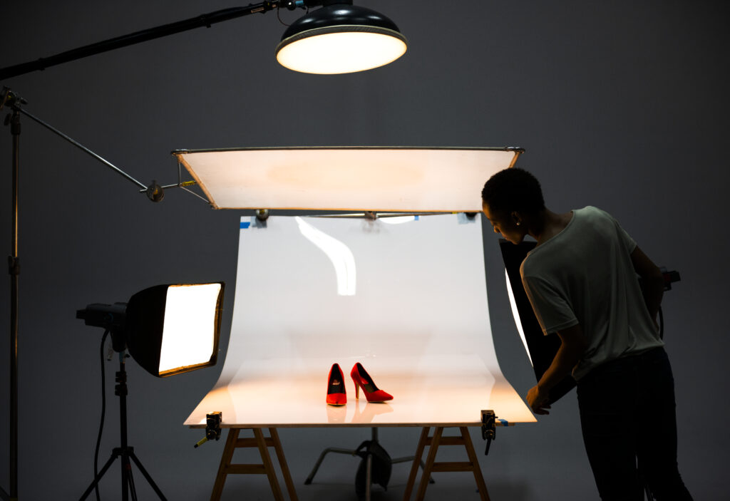 Product photography shoot of shoes
